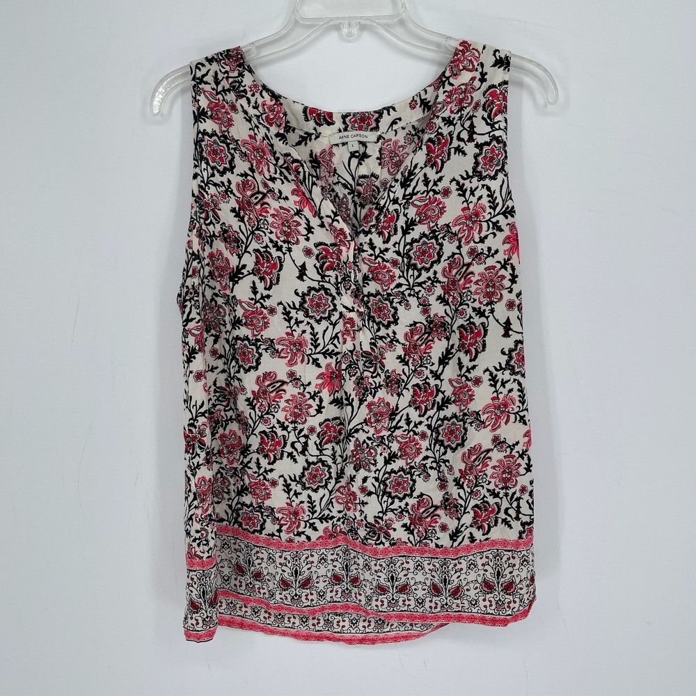 Anne Carson Women's Multicolor Floral Sleeveless V-Neck Boho Tank Top Size L